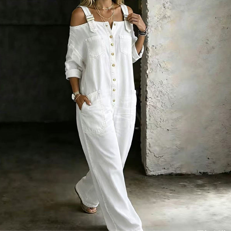 Neralyn - Washed Denim Pocket Jumpsuit