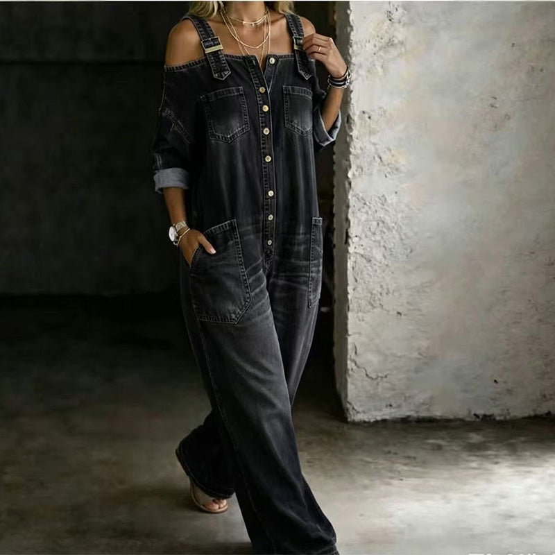 Neralyn - Washed Denim Pocket Jumpsuit