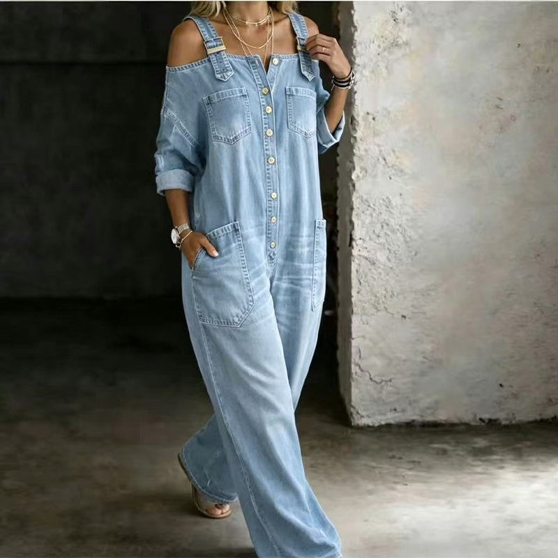 Neralyn - Washed Denim Pocket Jumpsuit