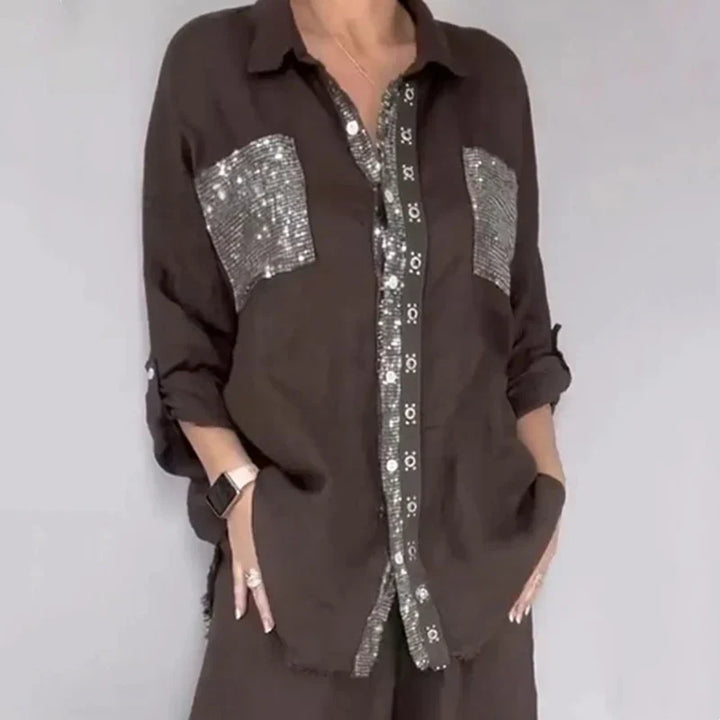 Oriavelle - Luxe Sequined Blouse & Trousers Set