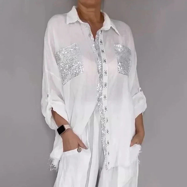 Oriavelle - Luxe Sequined Blouse & Trousers Set