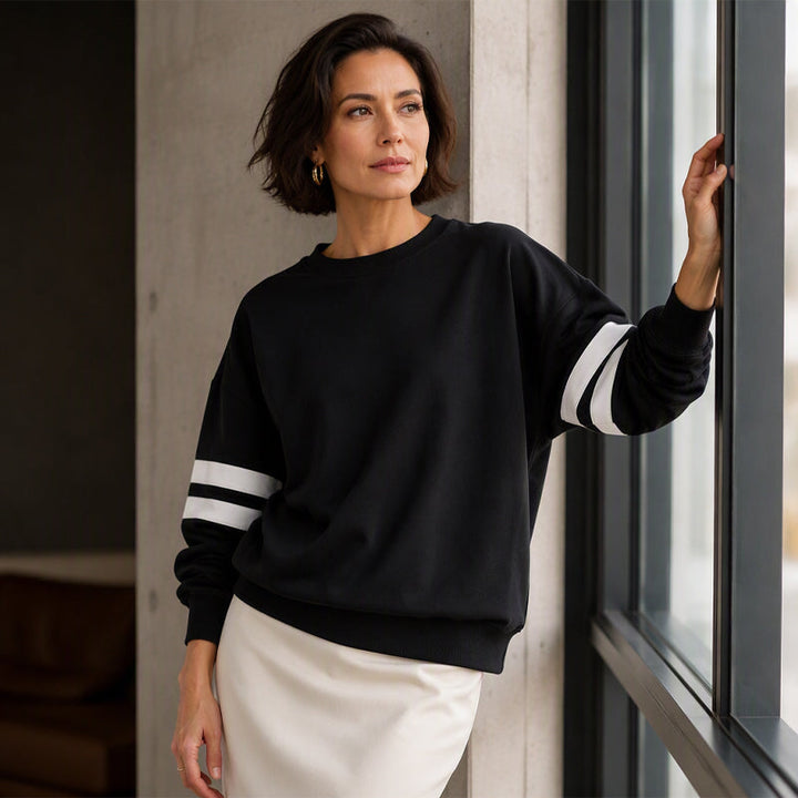 Anwynna - Sporty Stripe Sleeve Sweatshirt