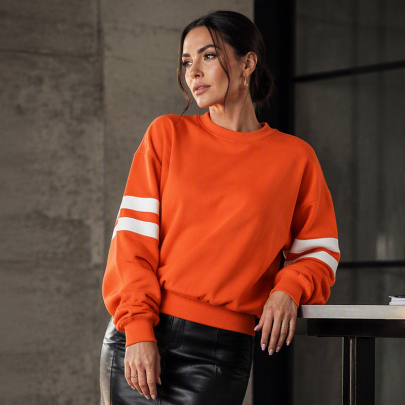 Anwynna - Sporty Stripe Sleeve Sweatshirt