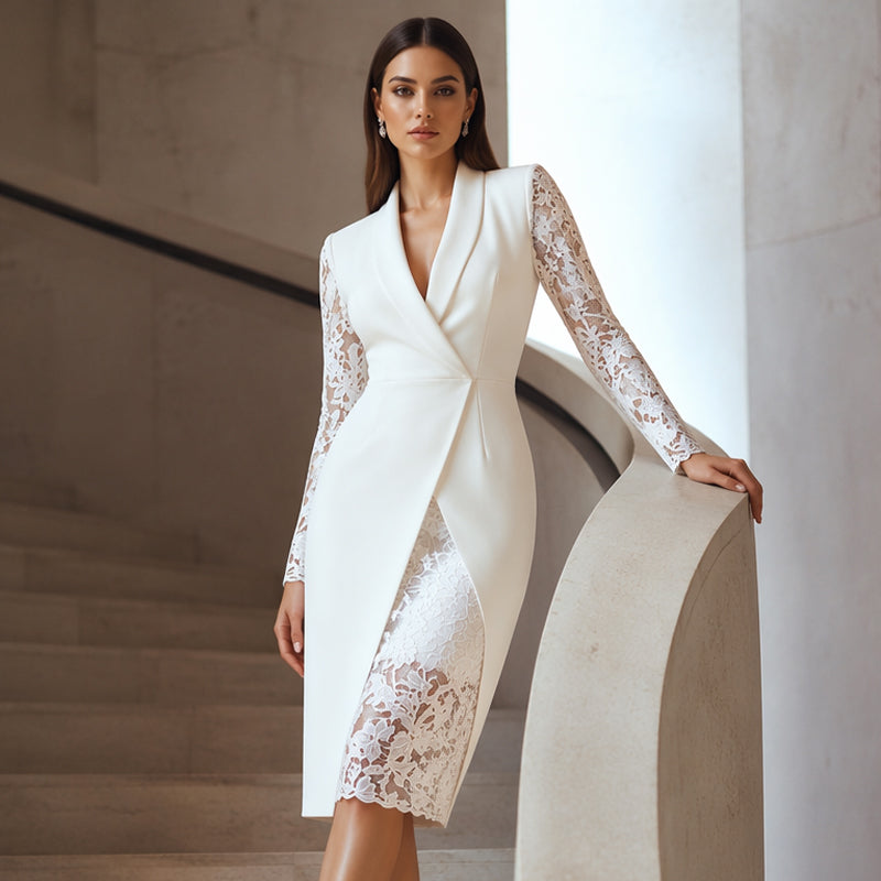 Saravelle - Elegant Lace Sleeve Midi Dress