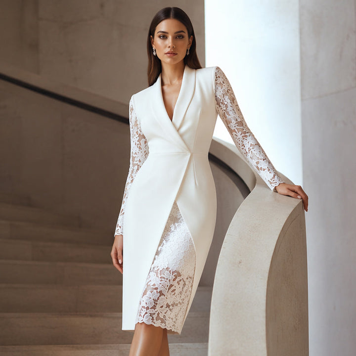 Saravelle - Elegant Lace Sleeve Midi Dress