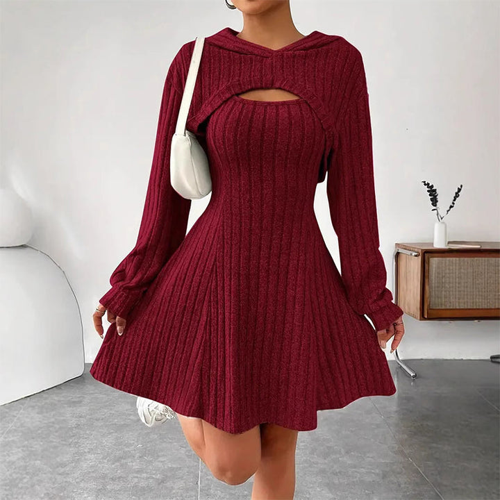 Mirellia - Hooded Cutout Knit Mini Dress