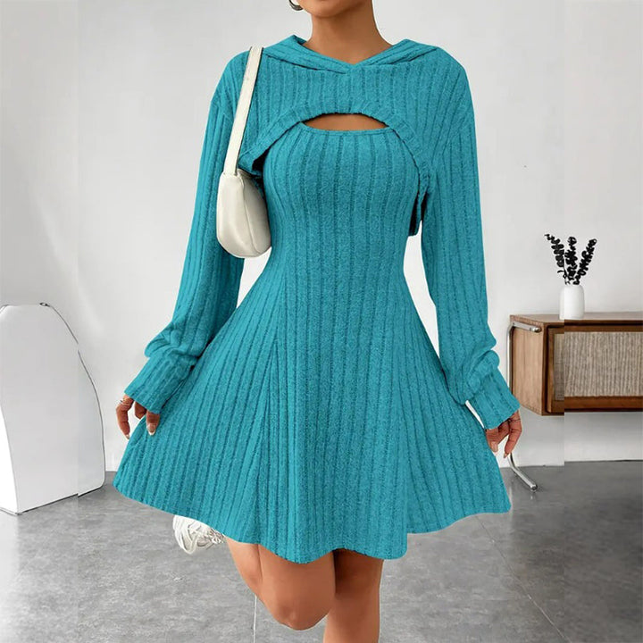 Mirellia - Hooded Cutout Knit Mini Dress