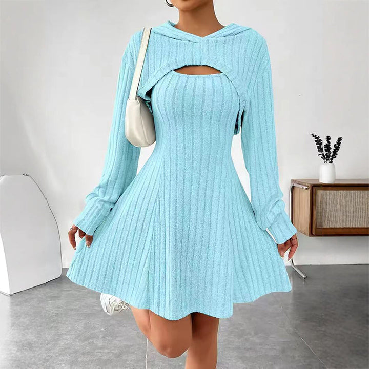 Mirellia - Hooded Cutout Knit Mini Dress