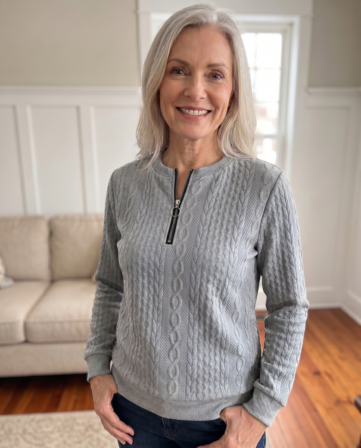 Darla - Textured Zip Sweater