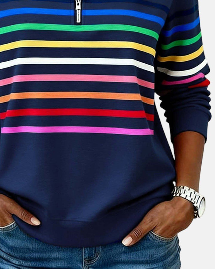 Corinelle - Soft-Touch Striped Half-Zip Sweatshirt