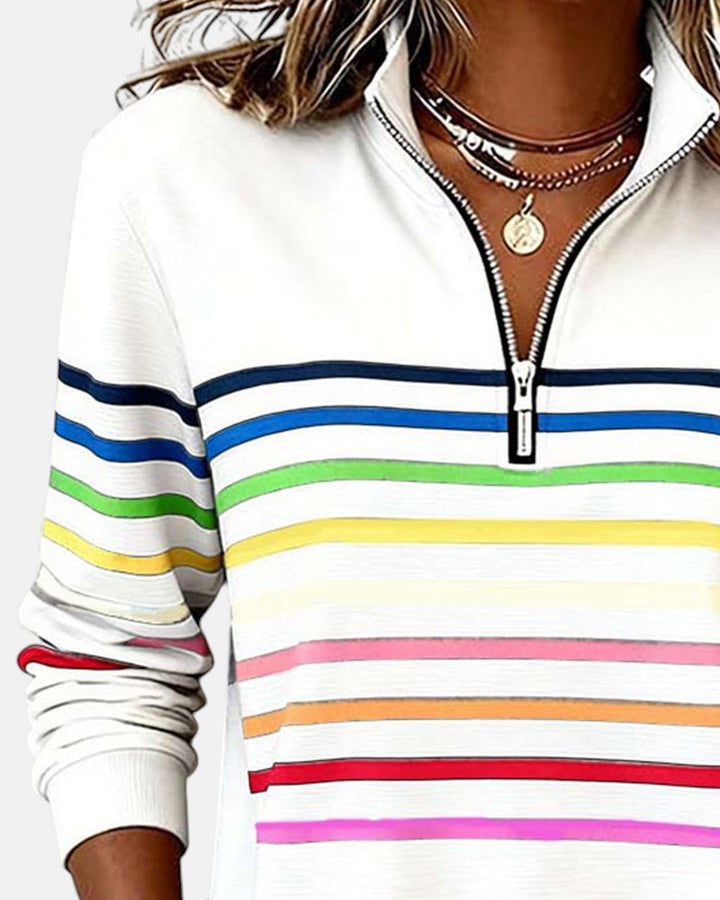 Corinelle - Soft-Touch Striped Half-Zip Sweatshirt