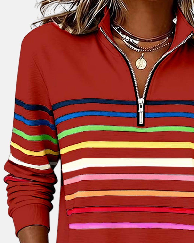 Corinelle - Soft-Touch Striped Half-Zip Sweatshirt