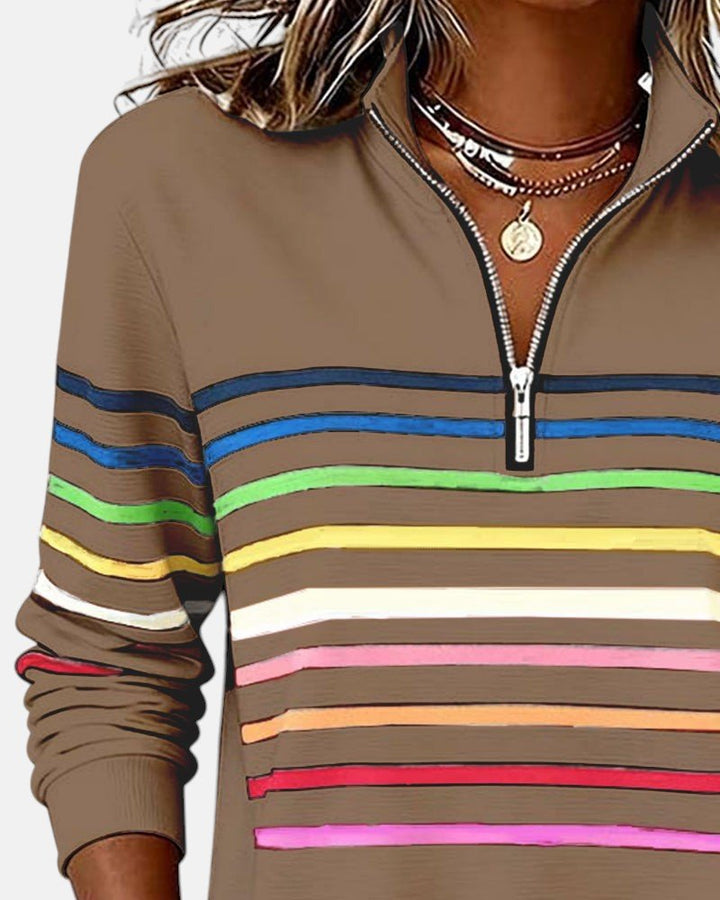 Corinelle - Soft-Touch Striped Half-Zip Sweatshirt