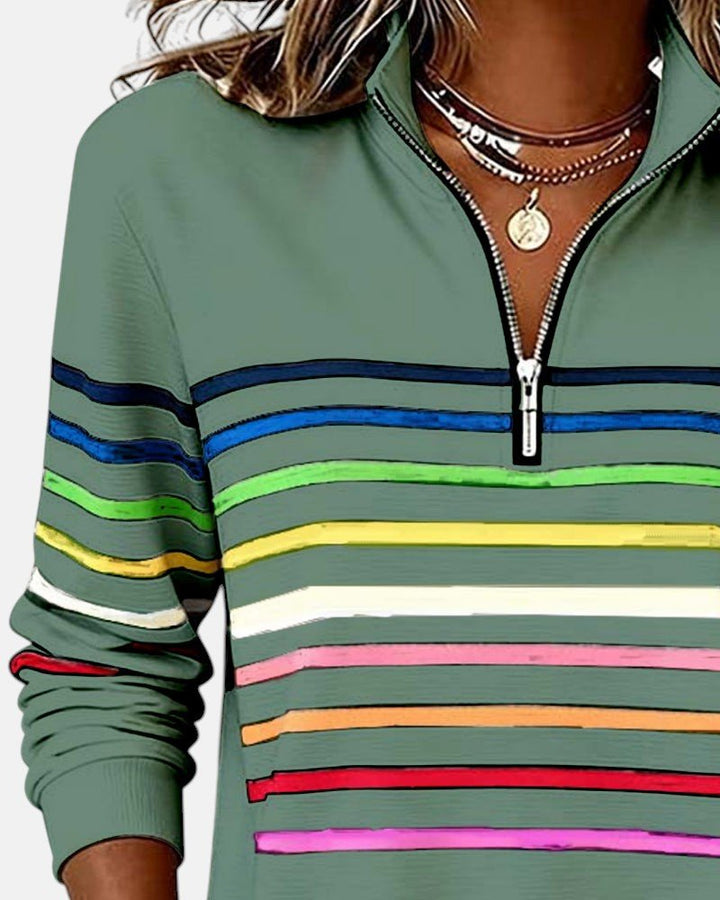 Corinelle - Soft-Touch Striped Half-Zip Sweatshirt