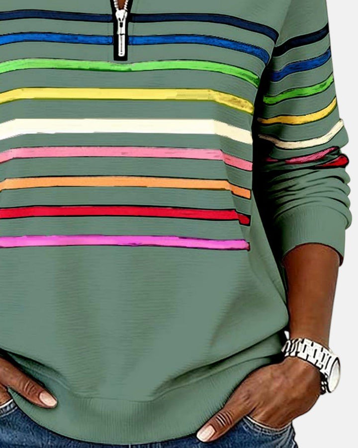 Corinelle - Soft-Touch Striped Half-Zip Sweatshirt