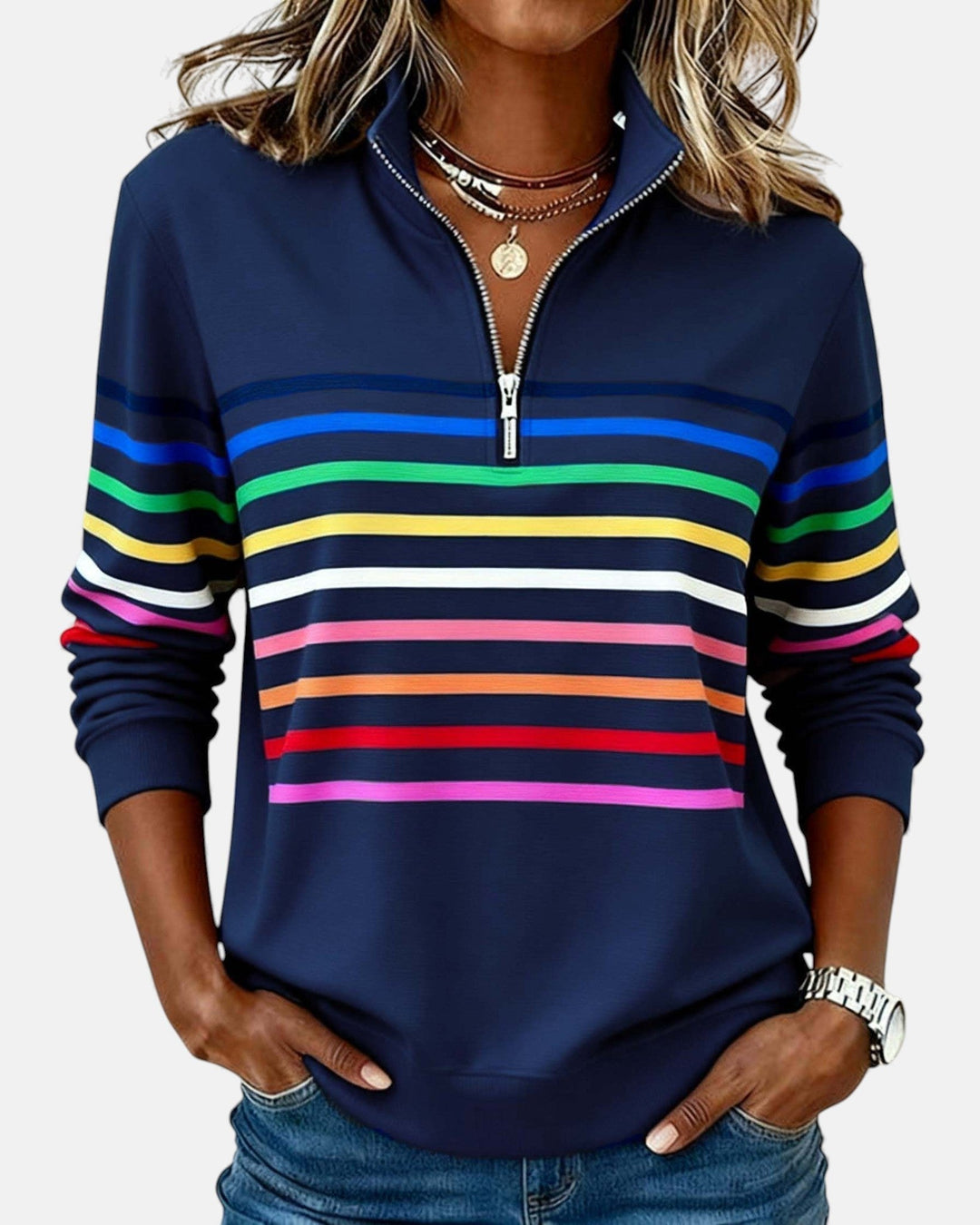 Corinelle - Soft-Touch Striped Half-Zip Sweatshirt