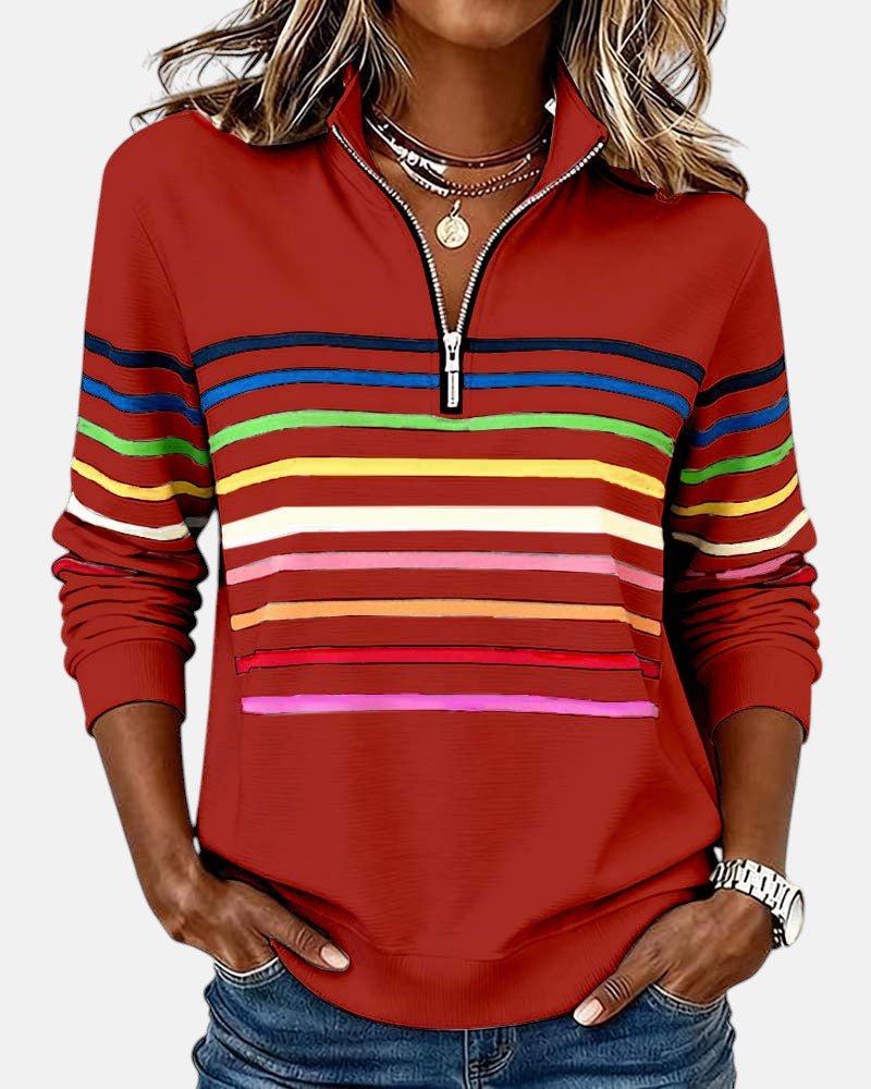 Corinelle - Soft-Touch Striped Half-Zip Sweatshirt