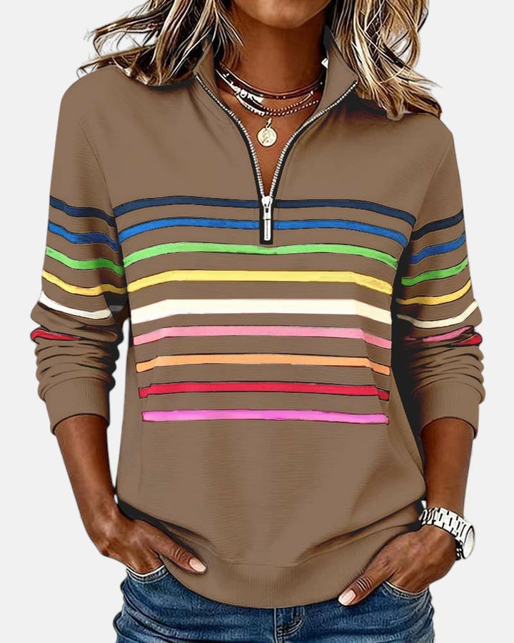 Corinelle - Soft-Touch Striped Half-Zip Sweatshirt