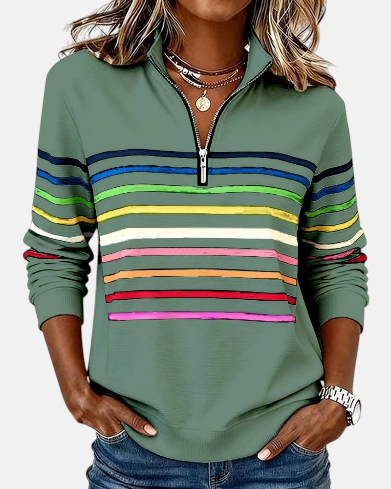 Corinelle - Soft-Touch Striped Half-Zip Sweatshirt